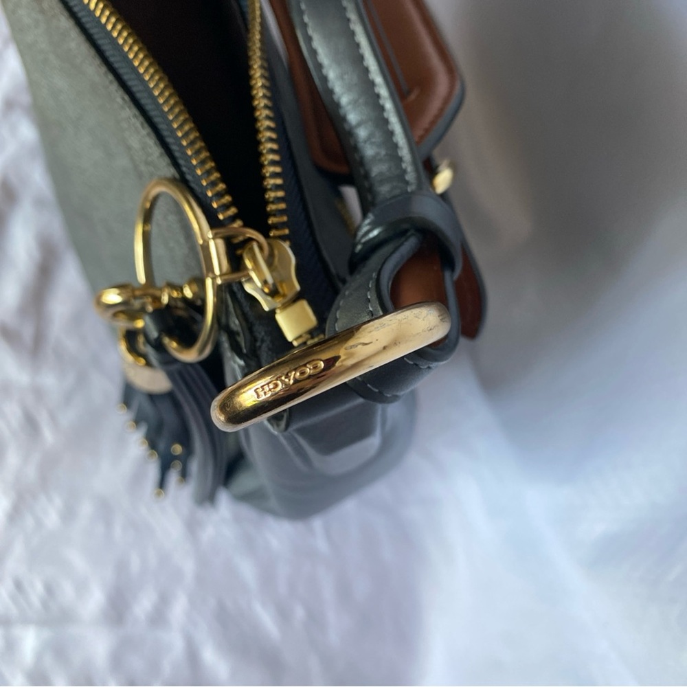 Coach Sutton Hobo Leather Bag Charcoal/Navy/Gold - Picture 11 of 14